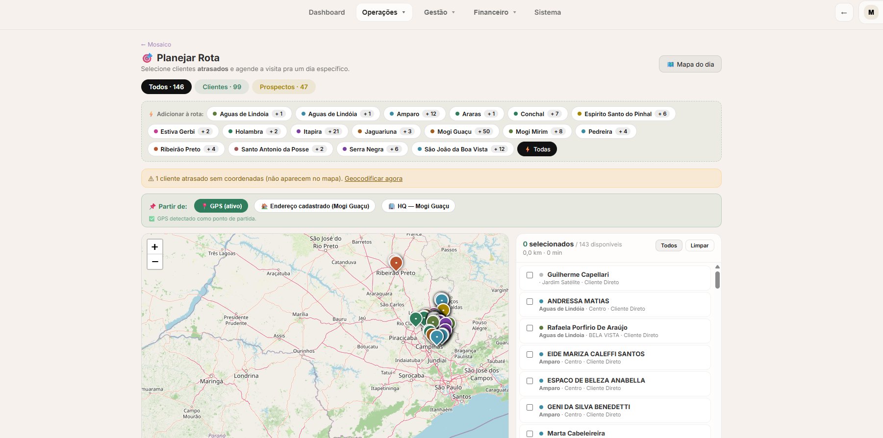 Planejamento de Rota Exenz.IA — mapa de visitas a salões e cabeleireiros